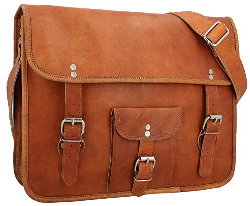 Gusti Umhängetasche Leder - Alex 15 Damen und Herren Umhängetasche Collegetasche Arbeitstasche Vintage Braun Leder