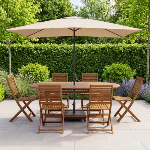 CHARLES BENTLEY FSC® 100%, Acacia Hardwood Furniture Set, with Oval Table, 6 Chairs, 1 Table, 7 Piece For Garden, Outdoor, Patio, Dining, BBQs, Large, Heavy Duty, Oil Coated Finish (150x85x87cm)