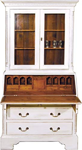 Casa Padrino Vintage Sekretär Schrank Antik Stil Weiss/Holzfarben H 210 x B 110 cm - Vitrine Regal Schrank Shabby Chic Hotel Möbel