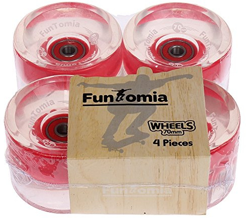 FunTomia 4 Stück (LED) Longboard/Skateboard Rollen (Big Wheels) in 70x51mm 80A inkl. ABEC-9 Kugellager und Magnet Spacer 80A Rollenhärte