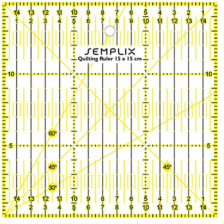 SEMPLIX Patchwork-Lineal Quilt-Lineal: Ausgestattet mit Winkelfunktion für Quadrate, Streifen, Dreiecke (15 x 15 cm)