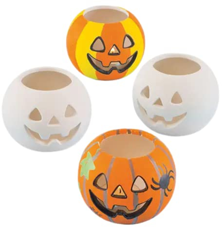 Baker Ross H1582 Ceramic Pumpkin Tealight Holders - Pack of 3, Halloween Pumpkin Candle Holder, Ceramic Pumpkin to Paint, Great for Halloween Decorations for Kids