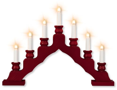 weigla - Schwedenleuchter original Erzgebirge I Trendiger Schwede BORDEAUXI LED I Schwibbogen Weihnachten I 7 Lampenkerzen + 1 Ersatzlampe I 7 x 34 V, 0,2 W, E10 I Weihnachtsdeko innen I Kiefernholz