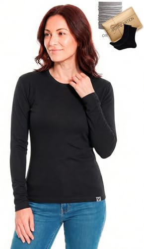MERINNOVATION 100% Merinowolle Shirt for Damen Thermo Unterwäsche Langarm,Temperaturregulierend, Weich