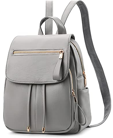 DIRRONA Rucksack Damen Beiläufig Diebstahlschutz Daypack Reise Wasserdicht Rucksack Schule Büro Geschäftsreise PU Leder Mittel Damen Rucksack Grau