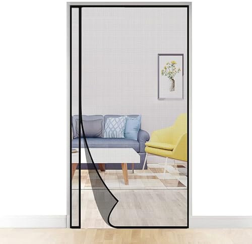 Magnet Fliegengitter Tür Vorhang, 205x260cm einfach zu montieren Ohne Bohren, für Holz, Eisen, Aluminium Türen und Balkon, Schwarz