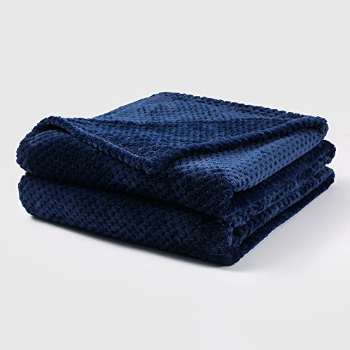 Bear & Panda Waffle Flannel Fleece Mink Throw - Sofa/Bedspread/travel Blankets –Honeycomb Super Soft, light-weighted, Warm, Cosy Large Size Single, Double, King (Navy, Single (127 x 152 cm))