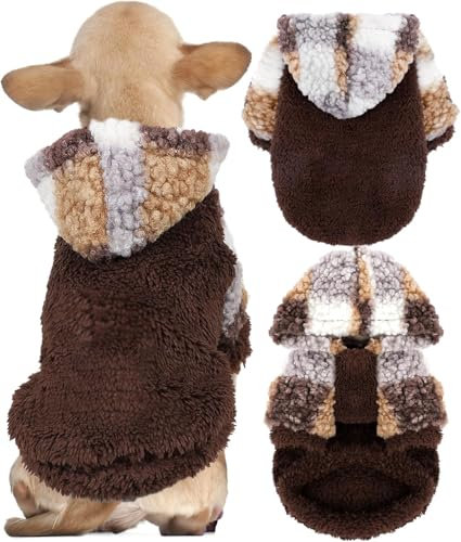 Dog Sweaters for Small Dogs Girl Fleece Dog Hoodie Winter Puppy Sweater (Plaid Brown, XX-Small)