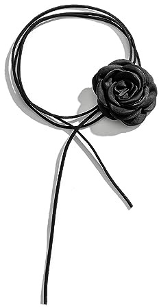 Clataly Handgemachte Rose Blume Halskette Floral Flanell Choker Halskette Einstellbare Hochzeit Braut Party Geburtstag für Frauen Mädchen (Schwarz)