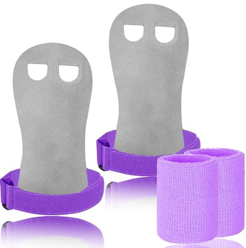 FINGER TEN Ensemble de poignées de gymnastique pour filles, jeunes enfants, poignées de barre de protection de la paume pour kettlebells, sport, tennis, entraînement, yoga, athlétisme (violet, taille