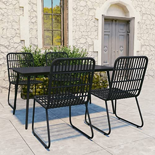 Homgoday Set da pranzo per giardino 5 pezzi rattan sintetico e vetro, sedia tavolo cucina esterno terrazza patio balcone mobili tipo 1