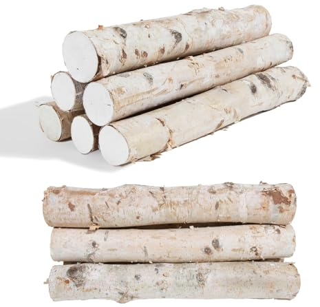 6-pack björkstockar dekorativa naturliga björkstockar för dekoration, hantverk, gör-det-själv, vita björkstockar för öppen spis dekor ved (loggar: 3,5-6,6 cm dia. x 42 cm längd)