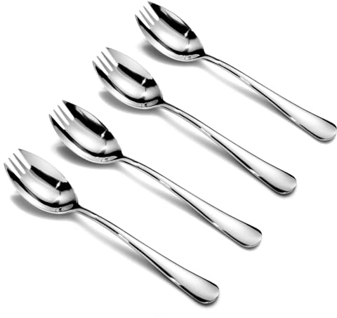 Alata Sporks, 4-Pack Food-grade Stainless Steel Sporks, 7.4 Inches Long Handle Salad Forks For Dessert, Ice Cream, Salad, Soup, Noodle, Spaghetti, Dishwasher Safe