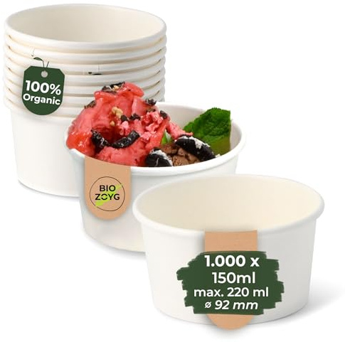 BIOZOYG 1000x gobelet à glace en carton 150 ml blanc - bol jetable sans plastique et recyclable - ramequin dessert bol a emporter