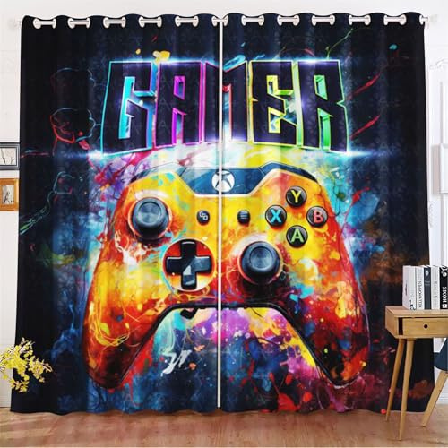 KIDSLOVE Gamepad Vorhänge Gamer Fenstervorhang Gaming Schlafzimmer Gamer Videospiele Vorhang Gamepad Verdunkelungsvorhang Gamepad Kinder Blickdichte Vorhänge (7,280x180cm(BxH)/ 140x180cmx2)