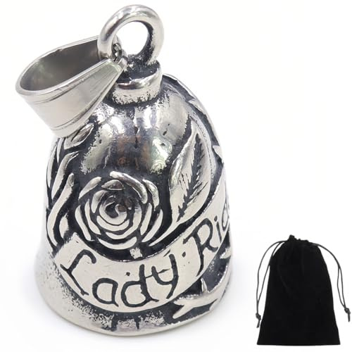 ZKGYUS Campanella Moto Donna Lady Rider con Rosa Portafortuna Viene fornito con custodia regalo in velluto Guardian Bell Campana amuleto
