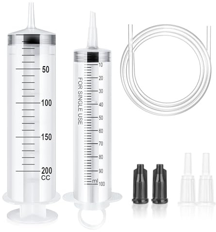 OFFCUP Siringa di Plastica, 100ml+200ml Siringhe senza Ago, Siringhe in Plastica Riutilizzabili con 2 Catetere, Siringa Dosatrice per Alimentazione Piccoli Animali Domestici (Non Medico)