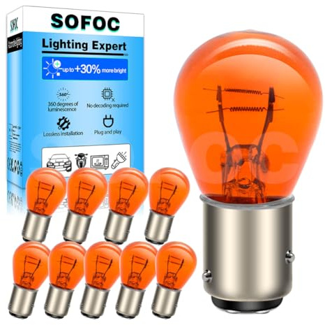 SOFOC P21/4W Clignotant feu latéral 12V 21/4W BAZ15D S25 150°Broches décalées Ambre Double fonction feu stop 10Pièces