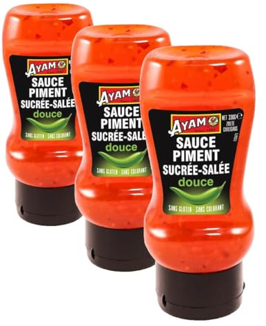 AYAM Sauce Sucrée-Salée | Épicée | Piments frais | Haute Qualité | Alimentation Saine | Sans gluten | Sans colorant | Sans Glutamate | Bouchon anti-goutte - 330g (Lot de 3)