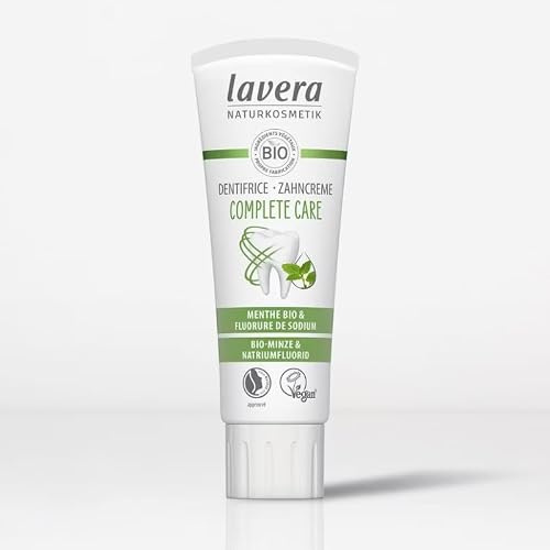 lavera Komplett vård tandkräm – fri från titandioxid – 5 gånger mer skydd – ekologisk mynta och natriumfluorid – vegansk – 75 ml