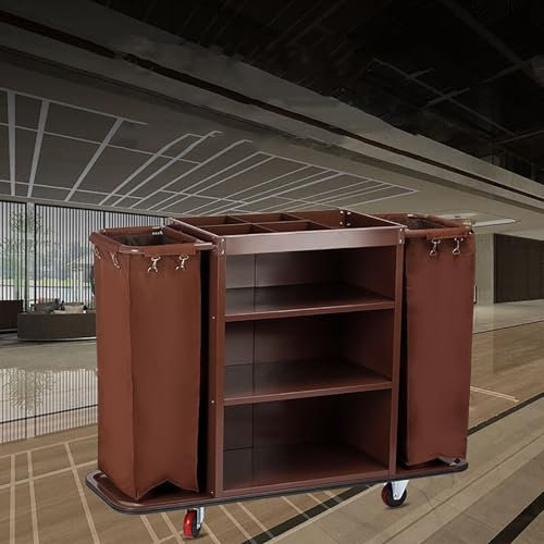 Gewerblicher Hausmeisterwagen, Reinigungswagen auf Rädern, Housekeeping-Caddy mit Regalen, Hotelwagen, Housekeeping-Zimmerservice-Wagen,Braun