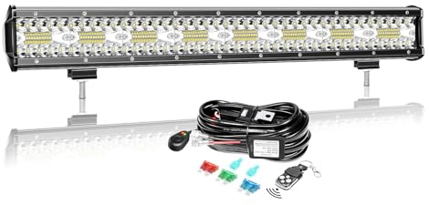AUXTINGS 23 Pouces 57 cm 480W LED Barre d'éclairage avec 12V stroboscopique Faisceau de câblage kit,3 rangées Spot et Inondation Barre Lumineuse pour Offroad Véhicules Voiture camions SUV 4x4,6003K