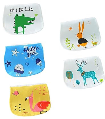 BESTonZON 5stücke Teiliges Handtuch Lagiger Baumwolle Saugfähig Hautfreundlich Mit Bunten Tiermotiven Langlebig Atmungsaktiv Für Neugeborene Zum Trockenhalten Bei Alltag Und Spielen