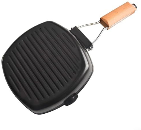 Jotekonoby Poêle grill antiadhésive avec poignée pliable pour toutes les sources de chaleur, compatible induction, gaz et électrique, répartition homogène de la chaleur et résistance aux rayures