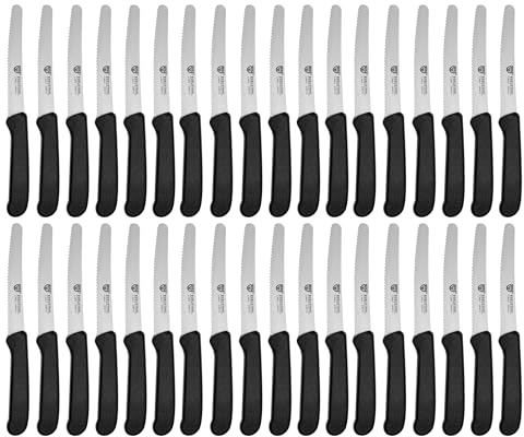 GRÄWE Lot de 36 couteaux de table pour couper - Couteau à pain - Couteau à petit-déjeuner avec lame dentelée unilatérale - Couteau à pain - Couteau à pain - 21 cm - Noir