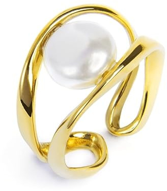 NADIR Marlù 33AN0022GW-M - Anillo abierto de acero dorado con perla para mujer, Acero inoxidable, Aguamarina