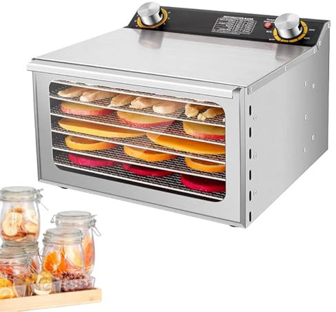 Lyophilisateur commercial, déshydrateur alimentaire avec 6/8 plateaux en acier inoxydable, déshydrateur avec minuterie de 12 heures et température pour viande, fruits et champignons,6Layer