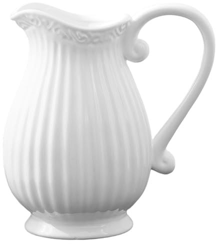 Vase de pichet en céramique Blanc, Vase de cruche décorative avec poignée, 7, 9x7, 9 Pouces Non Glissade Fleur Vintage pour Le décor Table Bureau à Domicile