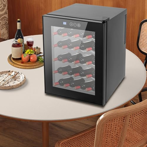 OMGGYER 20 flaskor, 48 l, LED-belysning, vinkylskåp, stor vinkylare, fristående kylskåp med glasdörr, vinskåp för inomhus/utomhus, temperaturreglerbar från 12–18 °C