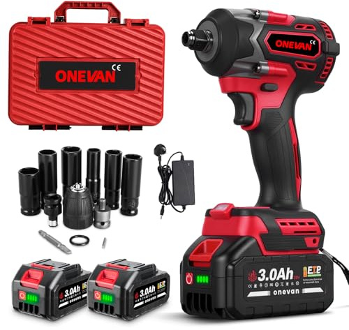ONEVAN Cordless Impact Wrench Electric Impact Driver - 1/2-Inch Brushless Impact Gun with 369 Ft-lbs (500 N.m), 3 Speed Forward and 2 Reverse Impact Driver for Car Tire Change