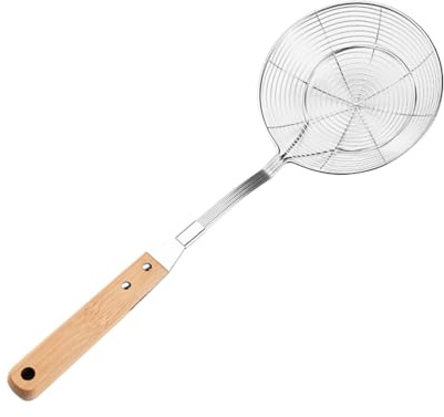 Cuillère passoire à manche en bois pour frire et faire bouillir - Louche professionnelle en acier inoxydable