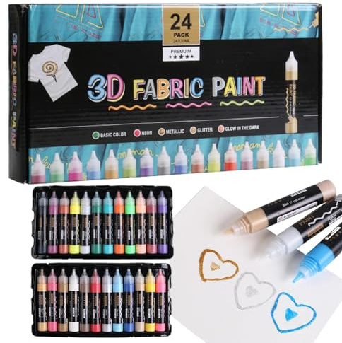 Générique Peinture Textile - Peintures Textiles Permanentes Et Douces,24 Couleurs Outils Artisanat Imperméable 30ml Peinture pour Décorations Toile Bois Adultes Vêtements Chapeau Artisanat