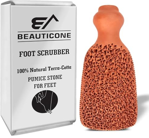 BEAUTICONE 100 % naturlig terrakotta-pimpsten för fötter – hållbar förhårdnads-borttagare för spruckna klackar och död hud – dubbelsidig fotskrubbare pedikyrverktyg för fotvård, fotexfoliator 7+ år