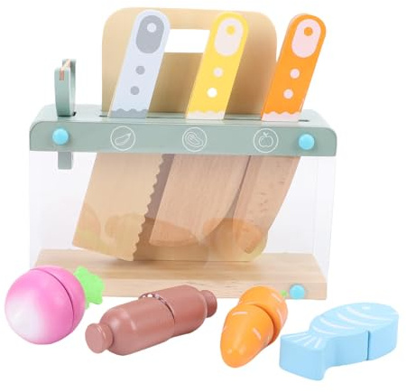 POENVFPO Kindermesser-Set, Küchenutensilien aus Holz für Kleinkinder, 12-teiliges Kochset mit Aufbewahrungsbox für Im Alter von 2–8 Jahren