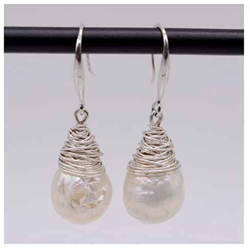 Damörhängen Vita pärlörhängen, Naturlig sötvattenspärla 925 sterling silver,Handgjorda originalörhängen Örhängen
