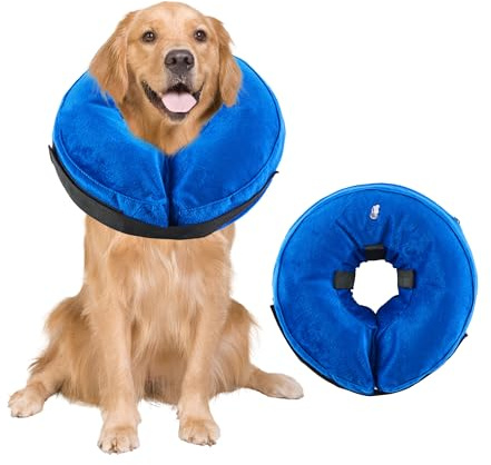 Aufblasbare Halskrause für Hunde, Verstellbarer Schutzkragen nach Operationen, Weicher Anti-Leck-Kragen mit Atmungsaktivem Material, Sichtfreundliches Elizabethanisches Halsband für Hunde (Blau, M)