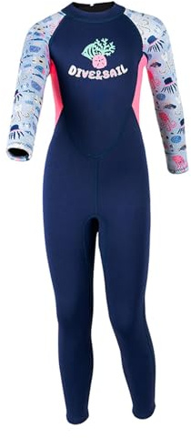 ERYUE Flickor 2,5 Mm Termisk Våtdräkt i Neopren för Barn med Långärmad, Dykdräkt för Vattensporter och Simlektioner, rosa/blå, S-XXL (S)