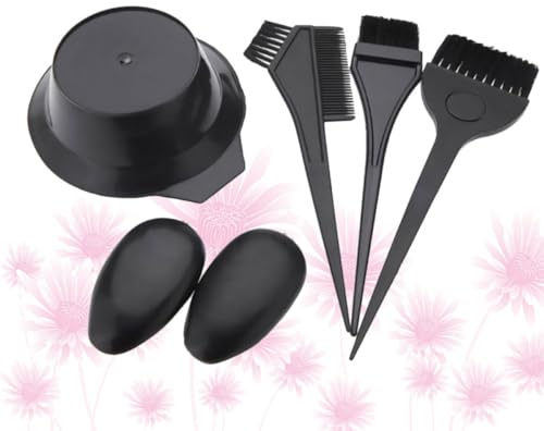 MUSISALY Kit de Coloration Cheveux Professionnel 5 Pièces, Peigne et Brosses en PP Noir, Bol de Mélange et Cache-Oreilles, Usage Maison