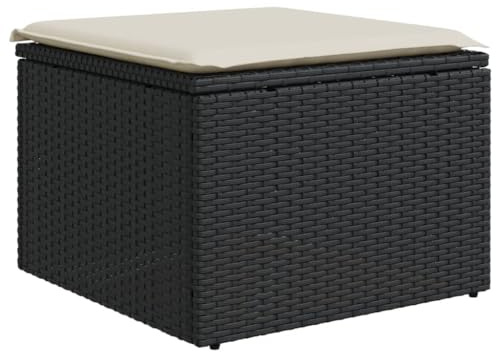 Genérico Taburete de jardín de ratán sintético Negro y cojín 55x55x37cm,Mobiliario,Muebles de jardín,Otomanas de Exterior,Negro,6.4 kg,366003