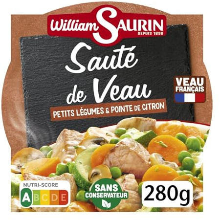 WILLIAM SAURIN - Plat Cuisiné - Sauté de veau Petits Légumes & Pointe de Citron · Prêt en 2 min au Micro-Ondes · Sans Conservateur · Veau Français - la barquette de 280g - Le Lot De 4