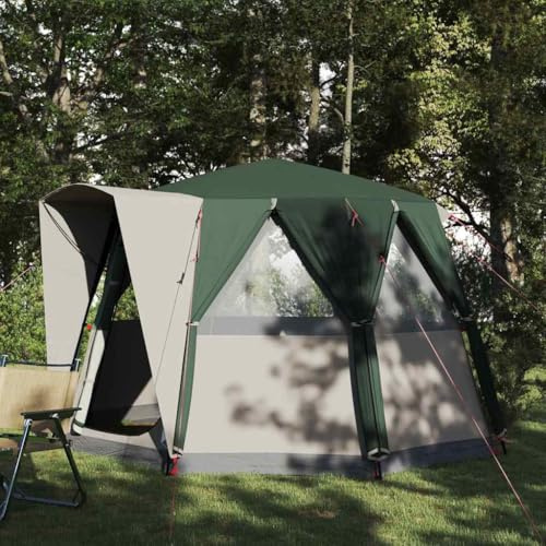 Kaloriko Cabin Zelt 3-Personen mit Dach Grün Weiß 320 x 320 x 203 cm, wasserdichtes Familienzelt mit E-Port, UV-beständig, atmungsaktiv für Camping, Outdoor, Wandern und Festival