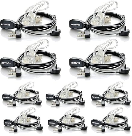 Case of 10, Retevis Walkie Talkies Earpiece with Mic 2 Pin Acoustic Tube Headset, for RT22 RT21 RT68 H777, Compatible with Pxton Baofeng BF-888S BF-T26 Kenwood walkie talkie, Two Way Radio Earpiece
