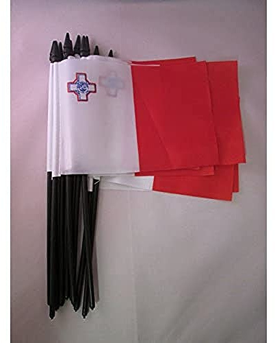 PACCO 10 BANDIERE MALTA 15x10cm con asta nera - BANDIERA MALTESE 10 x 15 cm poliestere leggero - AZ FLAG