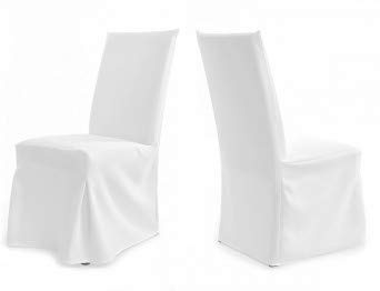 TexDeko 2er Pack Universal Stuhlhussen für Stühle mit gepolsterter Lehne bis 112cm Modell: Paris XL (Weiß)