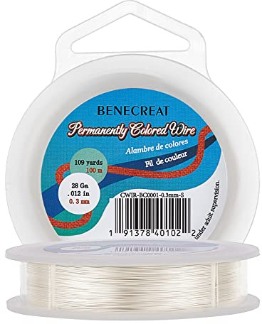 BENECREAT 0.3mm Real Gold Plated Jewellery Making Copper Wire, 100m Tarnish Resistant Silver Wire Beading Craft Wire for Jewelry Making Supplies and Crafting