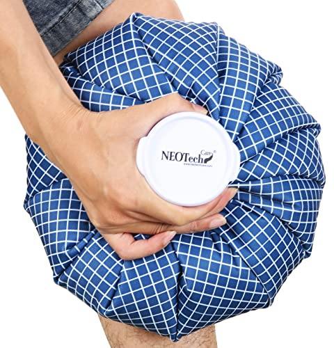 Neotech Care Borsa del ghiaccio per lesioni, gonfiore, mal di testa, sollievo dal dolore, primo soccorso, con coperchio a vite, riutilizzabile, ricaricabile e impermeabile, 28 cm, design blu